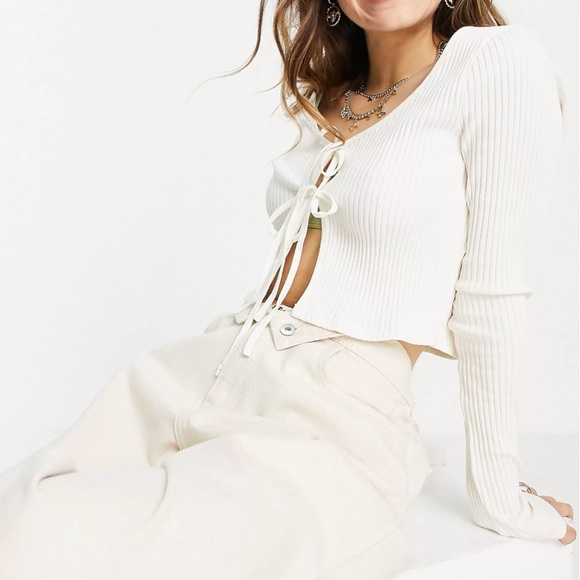 ASOS - STREETWEAR SOCIETY - Long Sleeve Double Tie Front Cardigan - White - Picture 4 of 9